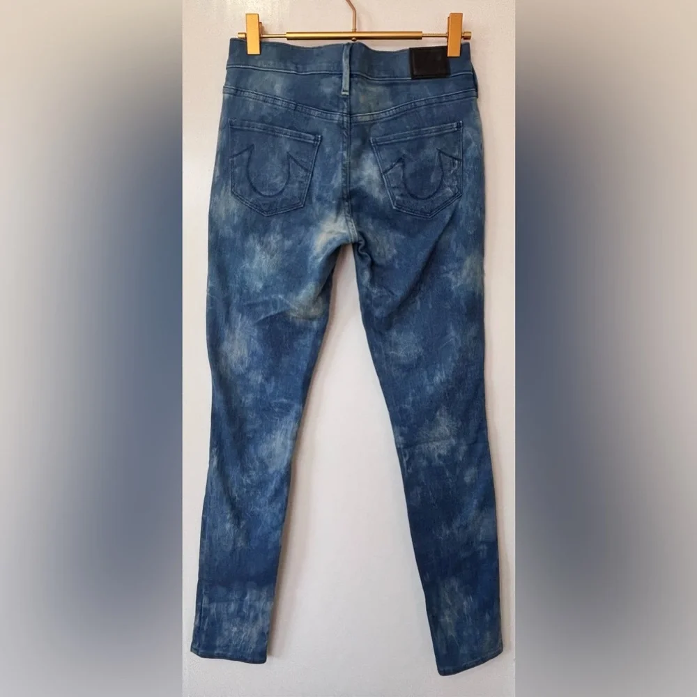True Religion| Halle Moto Mid-Rise Bleached Blue Super Skinny Jeans Sz 24 - Picture 4 of 6